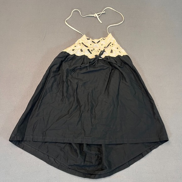 French Connection Womens Sz 10 Halter Top 100% Ramie White Black Lace Tie NWT - Picture 1 of 7